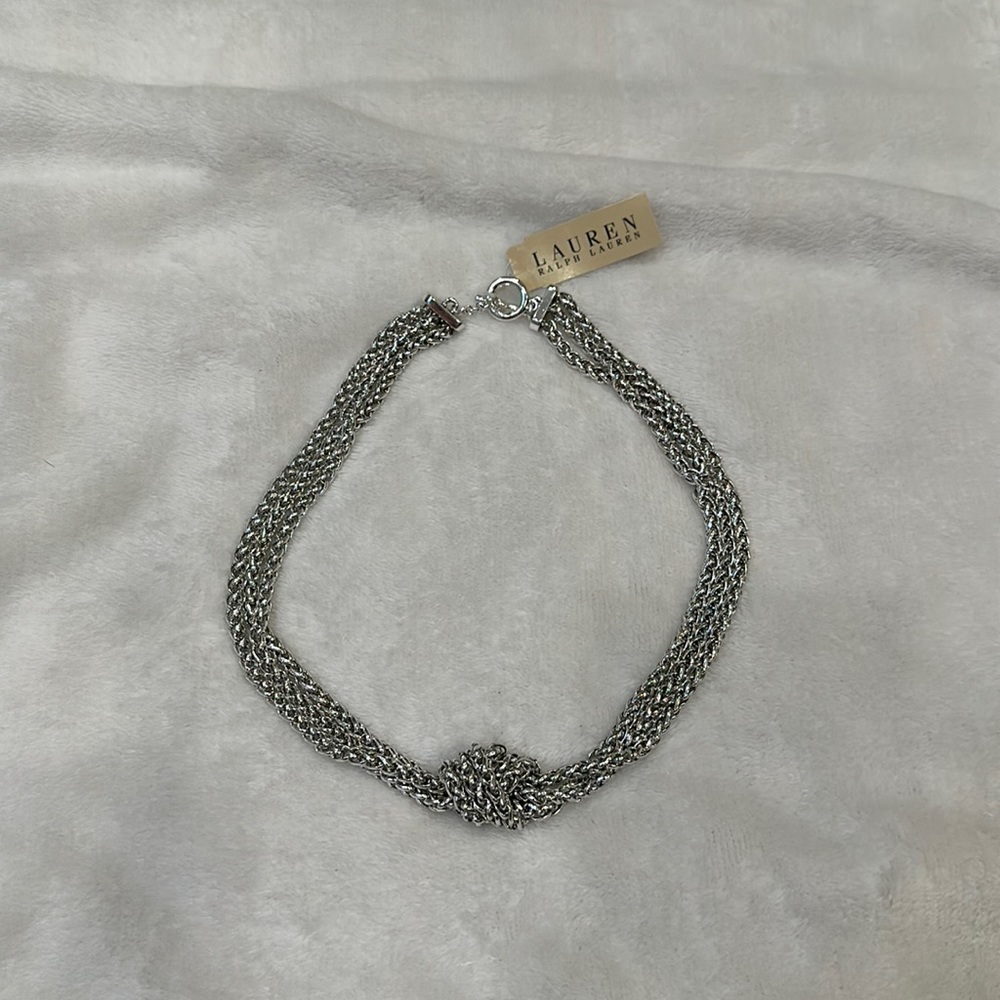 Lauren by Ralph Lauren Faux Silver Knot Rope Necklace NWT $68.00